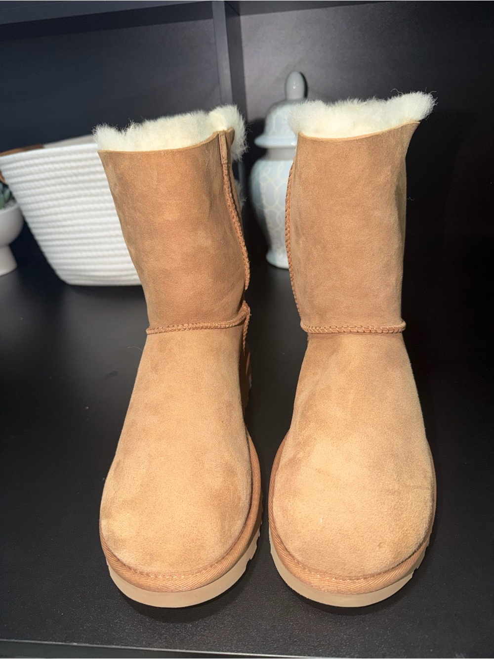 UGG Women Chestnut Suede Boot with Shearling Cuff